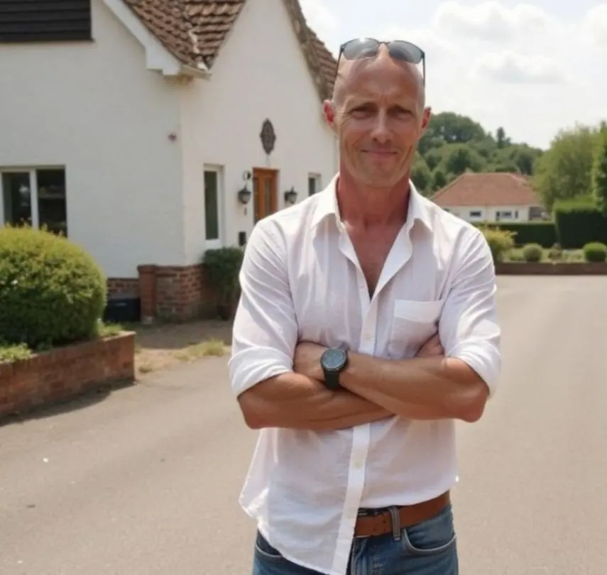 Flemming standing in front of his house